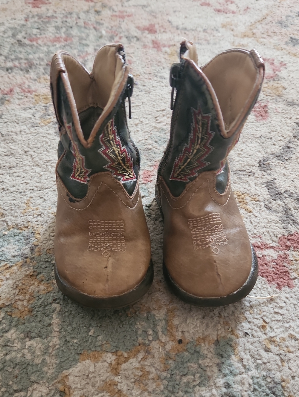 Ropers - Kids Brown Leather Western Booties with Embroidered Accent